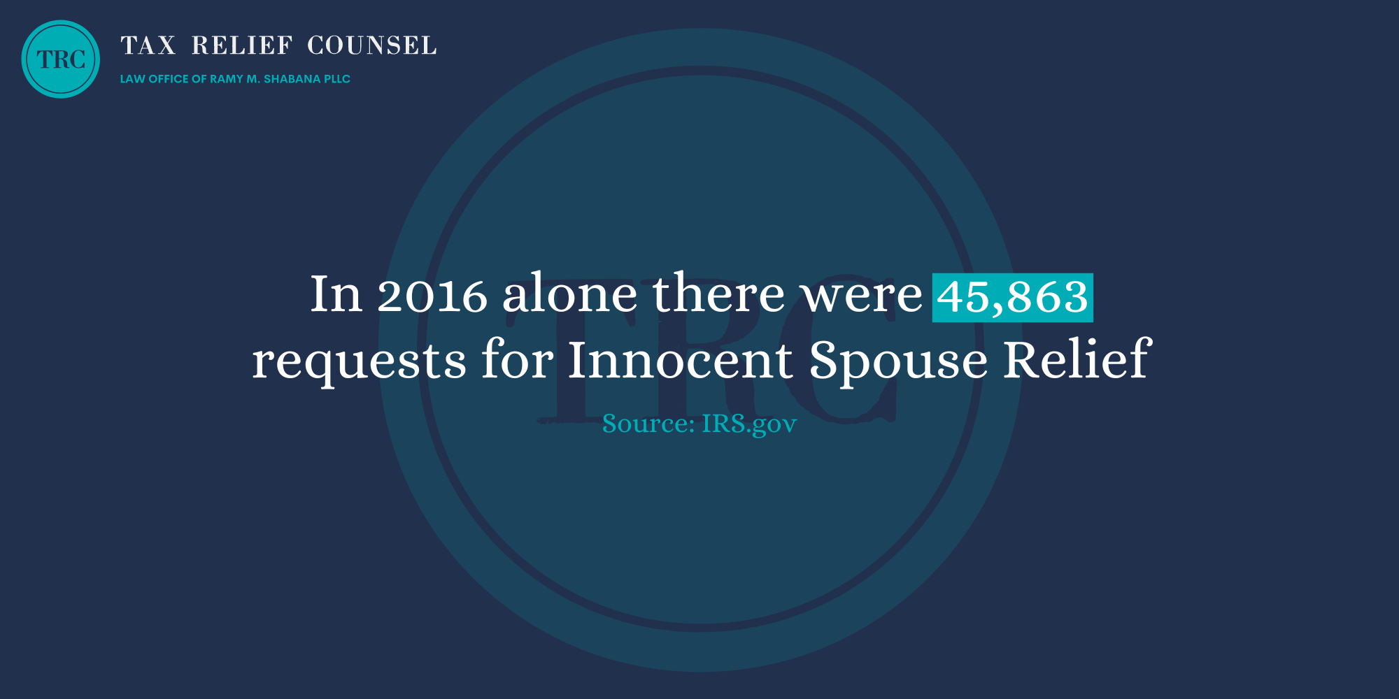 In 2016 alone there were 45,863 requests for Innocent Spouse Relief